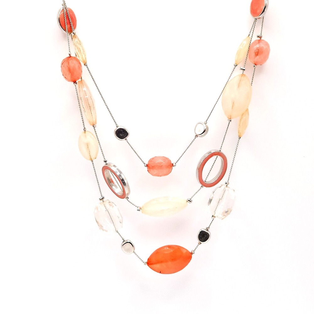 New York & Company Multi Strand Necklace Peach Orange Statement Signed